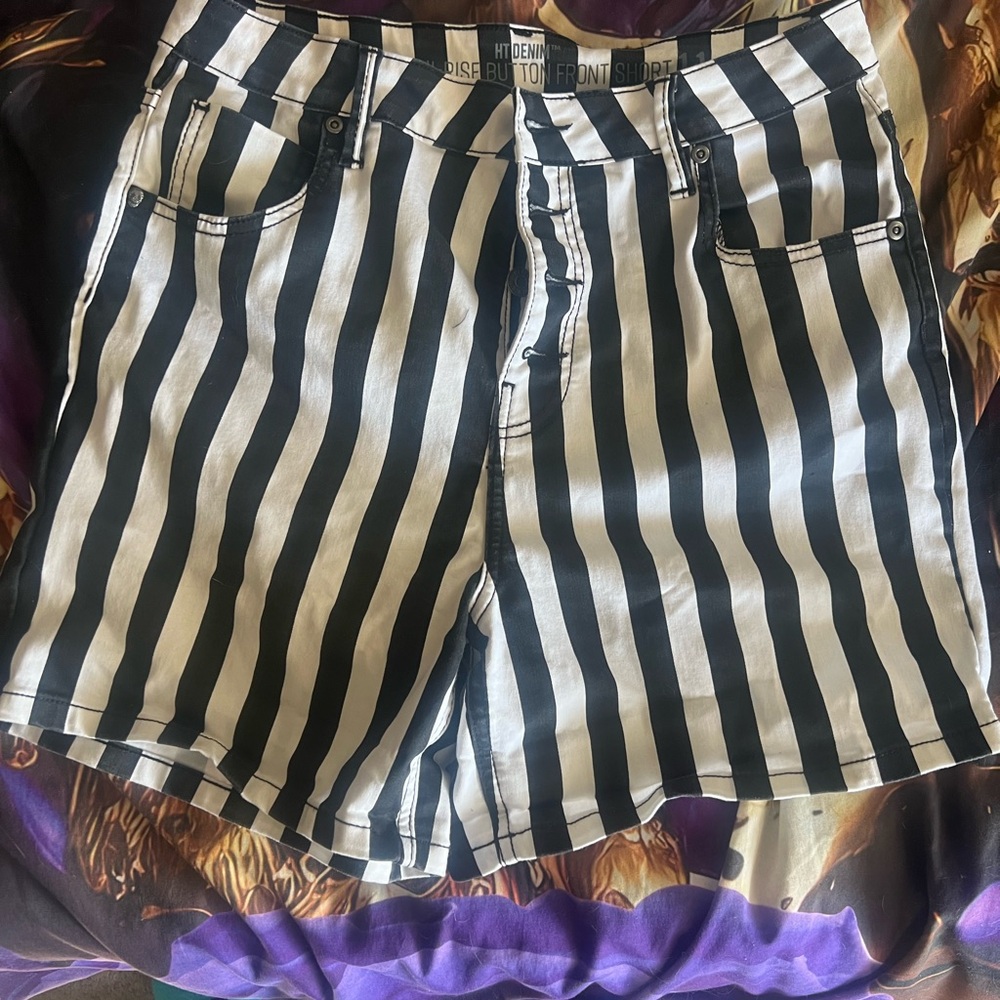 H&M Black and White Striped High Waist Shorts